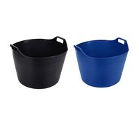 (Set of 2) - BLACK + BLUE Colour 75L Heavy Duty Extra Large Flexi Tub Rubble Container Flexible Versatile Plastic Storage Bucket, Horse Feeder, Home Garden Tub.