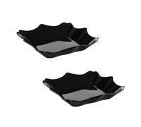 Set of 2 Black Ceramic Square Serving Bowls 22cm - Wavy Edge Dishes for Pasta, Soup, Fruits, Vegetables & Salads - Elegant Glossy Tableware for Home, Parties, Weddings, Buffets, Catering & Restaurants