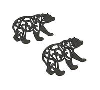 Set of 2 Black Enamel Cast Iron Bear Kitchen Trivets Lodge Decor