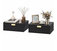 Set Of 2 Black Floating Nightstands Wave Drawer Bedside Tables
