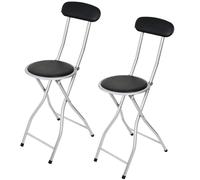 Set Of 2 Black Folding Bar Stool Breakfast High Chair Padded Desk Seat Kitchen