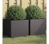 Set of 2 Black Garden Patio Planters, Steel - 42x40x39 cm