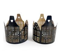 Set of 2 Black & Gold Tealight Holders 14cm x 10cm, Home Décor Accessories