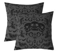 Set of 2 Black Gothic Skull Throw Pillow Covers 22x22 Inch Halloween Pillow Covers,Vintage Black Grey Damask Cushion Covers Antique Victorian Baroque Floral Decorative Pillow Covers