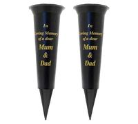 Set of 2 Black In Loving Memory MUM & DAD Spiked Memorial Grave Flower Vases Graveside Memorial