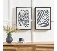 Set of 2 Black Leaf Canvas Wall Art | Framed Black and White Wall Art For Living Room | Kitchen Wall Art Bathroom Decor Botanical Paintings | Wall Art For Hallway and Stairs (Rectangular)