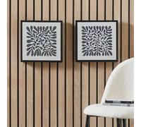 Set of 2 Black Leaf Canvas Wall Art | Framed Black and White Wall Art For Living Room | Kitchen Wall Art Bathroom Decor Botanical Paintings | Wall Art For Hallway and Stairs (Square)