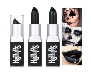 Set of 2 Black Lipstick Set, Clown Make-Up, Eye, Face, Lip, Black Stick, Long Lasting Matte and Glittering Lipstick for Halloween Party, Vampire, Gothic Make-Up, Cosplay