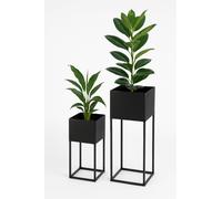 Set of 2 Black Metal Plant Pot Stands - Modern Indoor Planter Holders with Tall & Short Stand - Minimalist Square Design for Home, Living Room or Office Decor