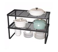 Set of 2 Black Metal Tiered Countertop ShelvesKitchen Pot Rack Cabinet Organizer 60cm SpaceSaving Storage Solution for Kitchen Countertops and Cabinets