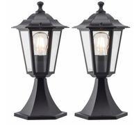 Set of 2 Black Outdoor IP44 Lantern Design Post Garden Pedestal Lights