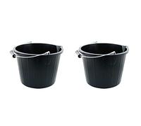 Set of 2- Black Plastic Builders Bucket 3 Gallon 14 Litre Water Mixing Storage Strong with Measuring Guide, Handle And Spout (Made in U.K)
