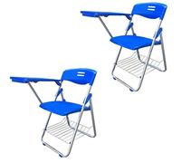 Set of 2 Black Plastic Folding Chairs with Writing Tablets, Sturdy Steel Frame for Office, Training, Conferences, Business Meetings & Learning Activities