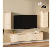 Set of 2 Black Solid Pine Wood Wall Cabinets Floating Storage Units 80cm UK