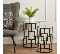 Set of 2 Black Square Metal Frames Nesting Tables with Mirrored Tops | Avantis