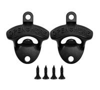 Set of 2 Black Wall Mounted Bottle Openers, Zinc Beer Bottle Cap Openers with Screws, Retro Open HERE Design for Kitchen Home Bar Pub Garage Shed