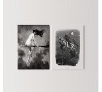 Set of 2 Black & White Witch Prints | Paranormal Artwork, Broomstick Photography, Sabbath Wall Art, Clairvoyant Witchcraft Gift Broom Poster