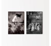 Set of 2 Black & White Witch Prints | Sorceress Artwork, Gothic Broomstick Photography, Psychic Medium Wall Art, Witchcraft Seance Poster