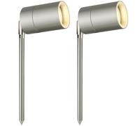 firstchoicelighting Set of 2 Stainless Steel Outdoor Spike Lights IP44 Adjustable GU10 Spotlight Mains 240v Spike Light LED Compatible