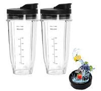 Set of 2 Blender Replacement Parts for Ninja, 24oz Ninja Blender Cups with Lids and 7 Blades Puller Blade Smoothie Cup Replacement for BL2012 BL2013 BL480 BL481 BL482 BL486CO BL487 BL488W BL490 BL491