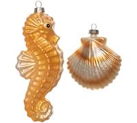 Set of 2 Blown Glass Seahorse Ornament and Seashell Ornament, Hanging Glass Seahorse Seashell Ornaments for Christmas Tree
