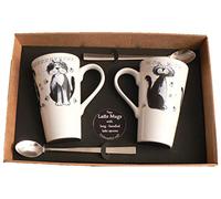Set of 2 Blue Cats Latte Mugs Gift Boxed with Spoons. Ceramic Latte Mug 3/4pt Capacity