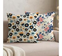 Set of 2 Blue Cushion Covers 40 x 40,Velvet Decorative Throw Pillow Covers for Sofa Couch,Home Decoration Scatter Cushions with Double Sided Print & Invisible Zipper, Flower,-#b999s