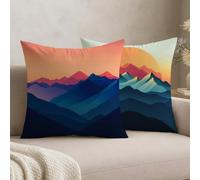 Set of 2 Blue Cushion Covers 50 x 50, Velvet Decorative Throw Pillow Covers for Sofa Couch, Home Decoration Scatter Cushions with Double Sided Print & Invisible Zipper, Mum Gifts,Mountain, -#b1904s
