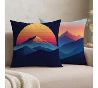 Set of 2 Blue Cushion Covers 60 x 60, Velvet Decorative Throw Pillow Covers for Sofa Couch, Home Decoration Scatter Cushions with Double Sided Print & Invisible Zipper, Mum Gifts,Mountain, -#b1914s