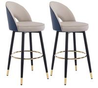 Set of 2 Blue Swivel Bar Chairs and Stools with High Back, Synthetic Leather Upholstery, Ideal for Bedroom, Pub, Kitchen, and Dining Room furniture.