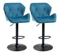 Set of 2 Blue Velvet Bar Stools Metal Frame Footrest Kitchen Breakfast Chairs