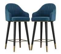 Set of 2 Blue Velvet Swivel Bar Stools, Counter Height Chairs with Curved Backrest, Non-Slip Footrest, Stylish High Chairs for Kitchen & Home Decor (25.6 inches)