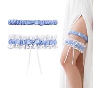 Set of 2 Blue Wedding Garters for the Bride, Blue Bridal Garter Set with Elastic Lace, Something Blue for the Bride, Wedding Dress Accessories, Adjustable 33-68 cm