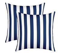 Set Of 2 Blue White Striped Pillow Covers Navy Blue Vertical Stripes Throw Pillow Covers, Hotel Holiday Style Ombre Decor Square Pillow Cases 22"x22" Modern Geometric Lines Cushion Cases For Chair