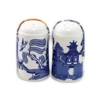 Set of 2 Blue Willow Salt and Pepper Shakers Ceramic Classic English Cruet Pots