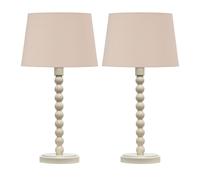Set of 2 Bobbin - Ivory Lamps with Natural Cotton Shades First Choice Lighting White One Size