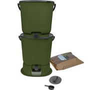 Set of 2 Bokashi Essential Composters 15.3L+1kg Brain+1 Base-Olive
