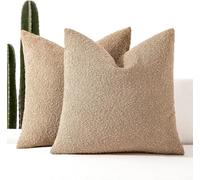 Set of 2 Boucle Decorative Throw Couch Pillow Covers-Soft Solid Textured Square Cushion Covers for Sofa Living Room Bedroom Home Decor (Camel,18" x 18")