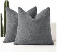 Set of 2 Boucle Decorative Throw Couch Pillow Covers-Soft Solid Textured Square Cushion Covers for Sofa Living Room Bedroom Home Decor (Charcoal,18" x 18")