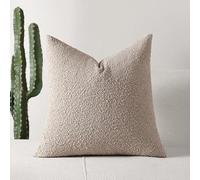 Set of 2 Boucle Decorative Throw Couch Pillow Covers-Soft Solid Textured Square Cushion Covers for Sofa Living Room Bedroom Home Decor (Khaki,20" x 12")