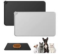 Set of 2 Bowl Mat for Dogs, Cats, Waterproof and Non-Slip Silicone Feeding Mat, Feeding Mat, Non-Slip Pet Feeding Mat, Placemats per Animali (Black and Grey, 48 x 30 cm)