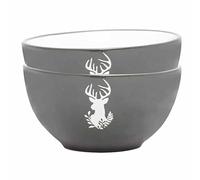 Set of 2 Bowls - Hand Painted Grey & White Stag Stoneware Crockery Dinner Service Dishwasher & Microwave Safe Dinner Table Breakfast Cereal Soup Pasta Dessert Serving Bowl