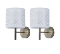 Set of 2 Brea - Antique Brass Wall Lights with White Cut Out Shade First Choice Lighting Gold One Size