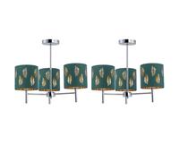 Set of 2 Brea - Chrome 3 Light Fittings with Dark Green Fern Shades