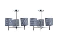 Set of 2 Brea - Chrome 3 Light Fittings with Grey Cut Out Shades First Choice Lighting Silver One Size