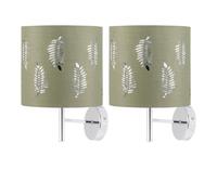 Set of 2 Brea - Chrome Wall Lights with Sage Green Fern Shades