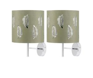 Set of 2 Brea - Chrome Wall Lights with Sage Green Fern Shades