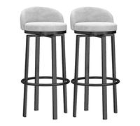 Set of 2 Breakfast Stools with Backs Workshop Barstool Upholstered Seat Metal Footrest Swivel Velvet Barstools for Home Bar Counter Kitchen and Isla (White 2PCS)