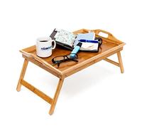 Relaxdays Set of 2 breakfast trays, foldable, serving tray with legs, with two handles, bamboo, natural finish