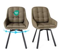 Set of 2 Brown 360° Swivel Dining Chairs with Armrests Upholstered Modern Design Metal Legs for Kitchen & Living Room Furniture